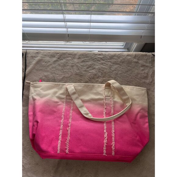 Victorias Secret Pink & Cream Gradient Canvas Tote Bag With Zipper Top & Inner L - Picture 5 of 9